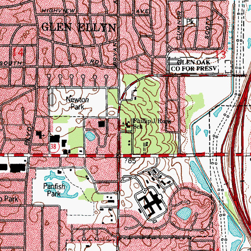 Topographic Map of Philip J Rock Center and School, IL