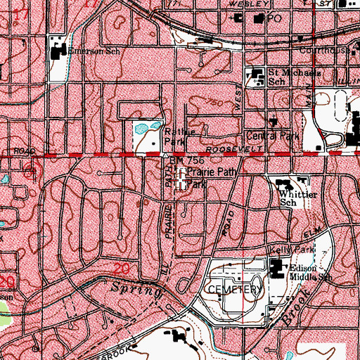 Topographic Map of Prairie Path Park, IL