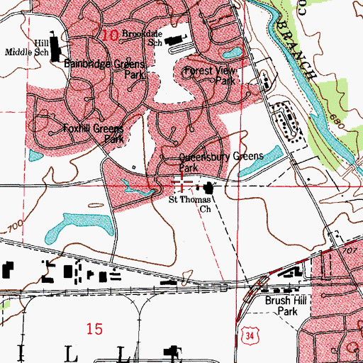Topographic Map of Queensbury Greens Park, IL