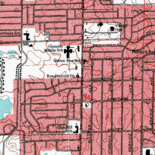 Topographic Map of Resurrection Church, IL