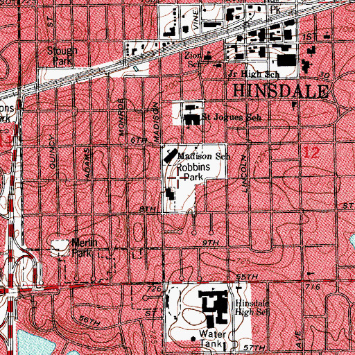 Topographic Map of Robbins Park, IL