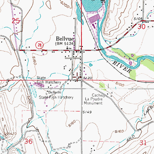 Topographic Map of Bellvue, CO