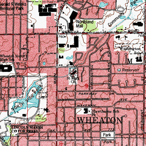 Topographic Map of Saint Marks Catholic Church, IL