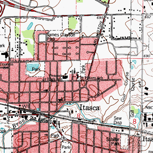 Topographic Map of Saint Peters School, IL