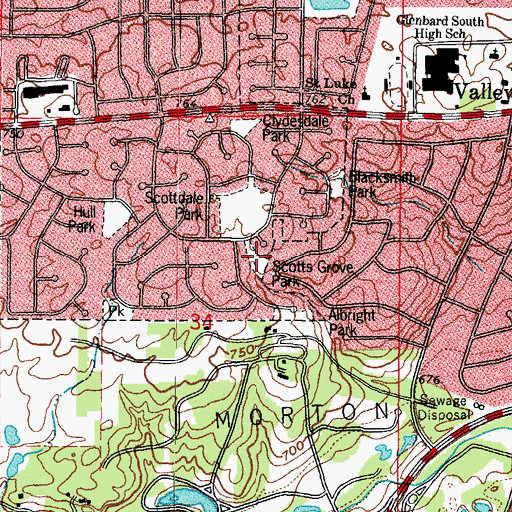 Topographic Map of Scotts Grove Park, IL