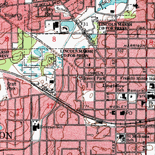 Topographic Map of W W Stevens Park, IL