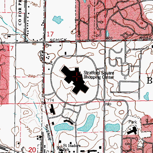 Topographic Map of Stratford Square Shopping Center, IL