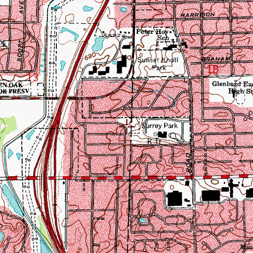 Topographic Map of Surrey Park, IL