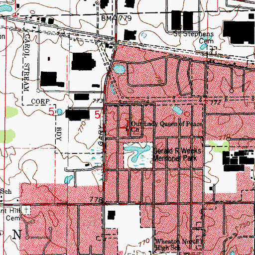 Topographic Map of Our Lady Queen of Peace Church, IL