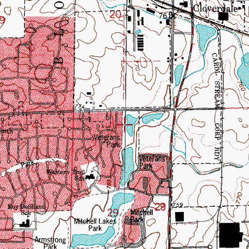 Topographic Map of Veterans Park, IL