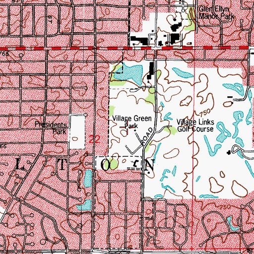 Topographic Map of Village Green Park, IL