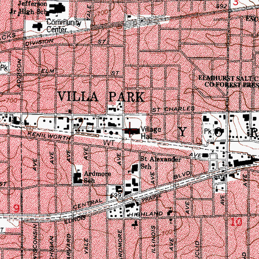 Topographic Map of Villa Park Village Hall, IL
