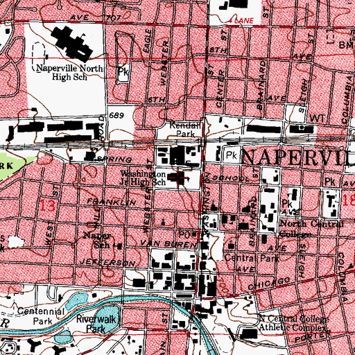 Topographic Map of Washington Junior High School, IL