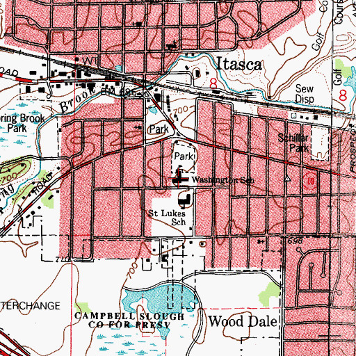Topographic Map of Washington Elementary School, IL