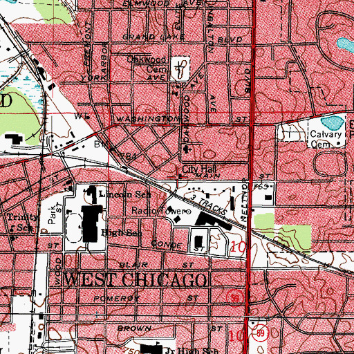 Topographic Map of West Chicago City Hall, IL