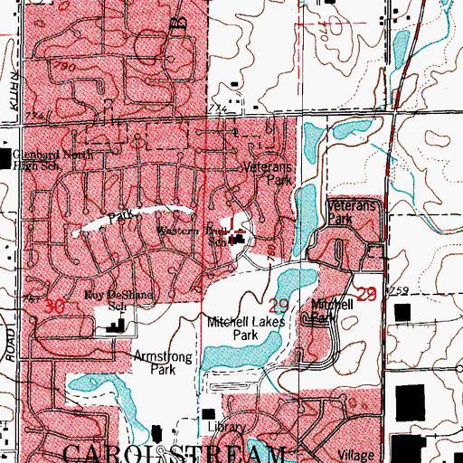 Topographic Map of Western Trails Elementary School, IL