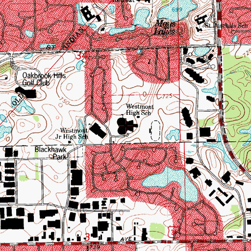 Topographic Map of Westmont High School, IL