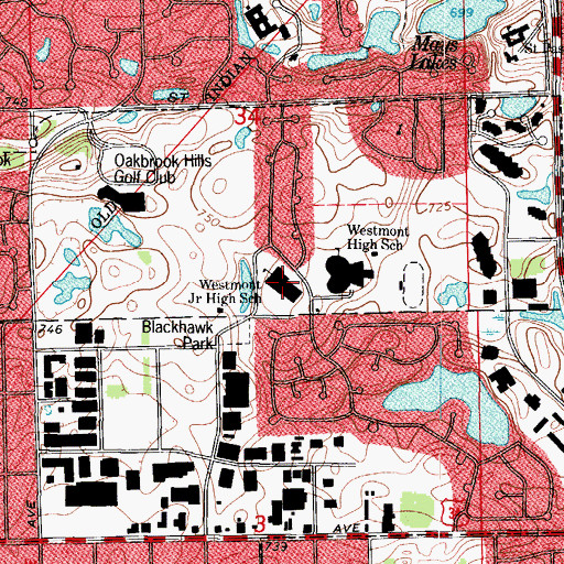 Topographic Map of Westmont Junior High School, IL