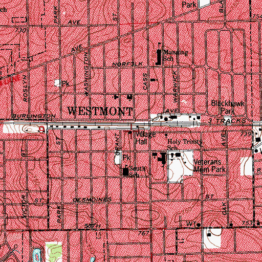 Topographic Map of Westmont Village Hall, IL