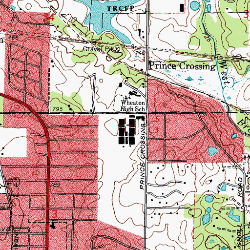 Topographic Map of Wheaton High School, IL