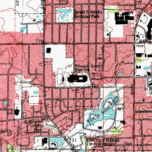 Topographic Map of Wheaton North High School, IL