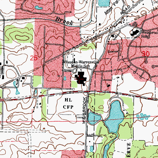 Topographic Map of Wheaton-Warrenville Middle School, IL