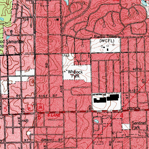 Topographic Map of Whitlock Park, IL