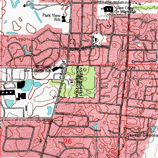 Topographic Map of Willowbrook County Forest Preserve, IL