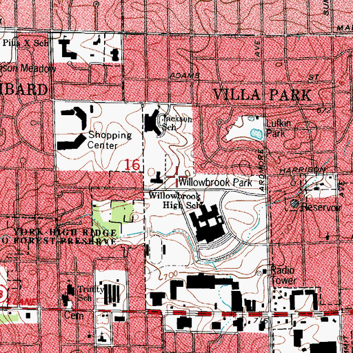 Topographic Map of Willowbrook Park, IL