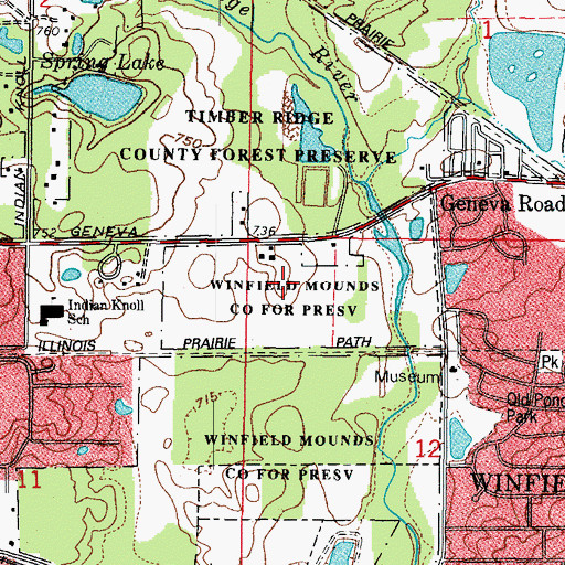 Topographic Map of Winfield Mounds County Forest Preserve, IL