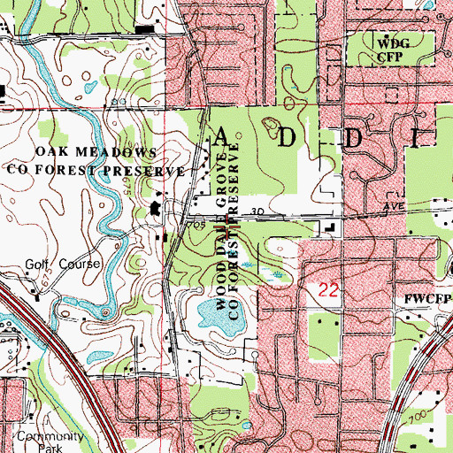 Topographic Map of Wood Dale Grove County Forest Preserve, IL