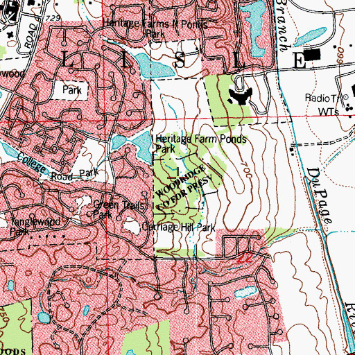 Topographic Map of Woodridge County Forest Preserve, IL