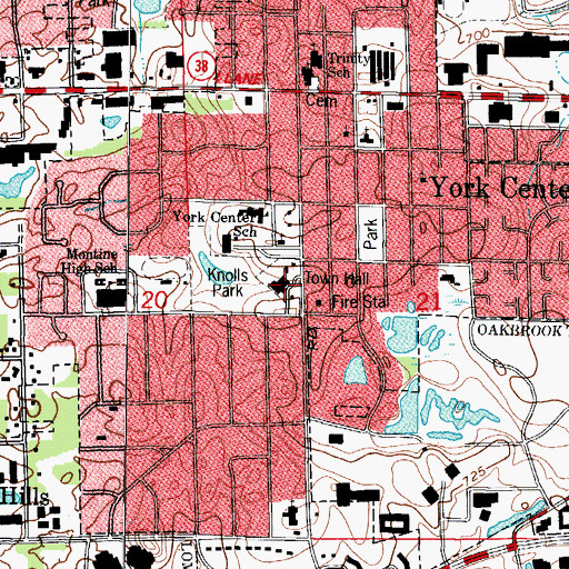 Topographic Map of York Center Town Hall, IL