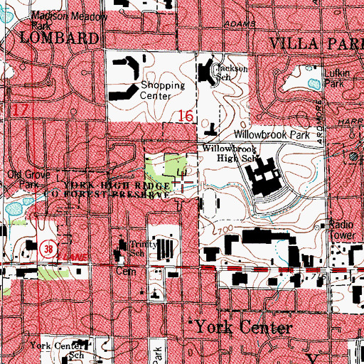 Topographic Map of York-High Ridge County Forest Preserve, IL
