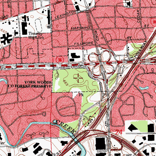 Topographic Map of York Woods County Forest Preserve, IL