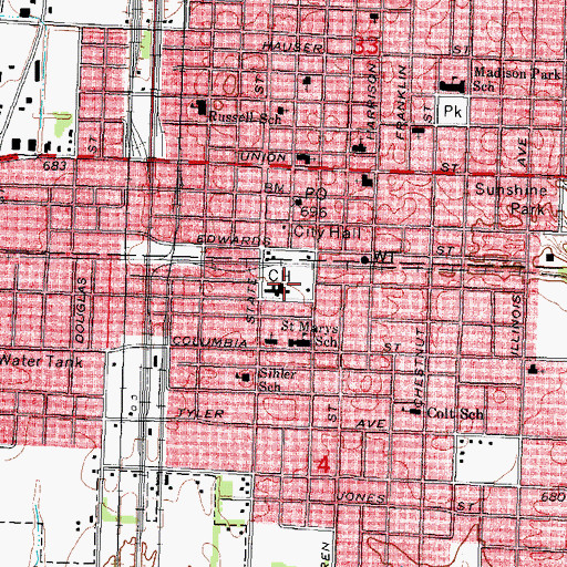 Topographic Map of Montgomery County Courthouse, IL