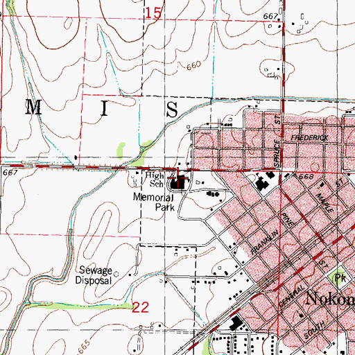 Topographic Map of Nokomis High School, IL
