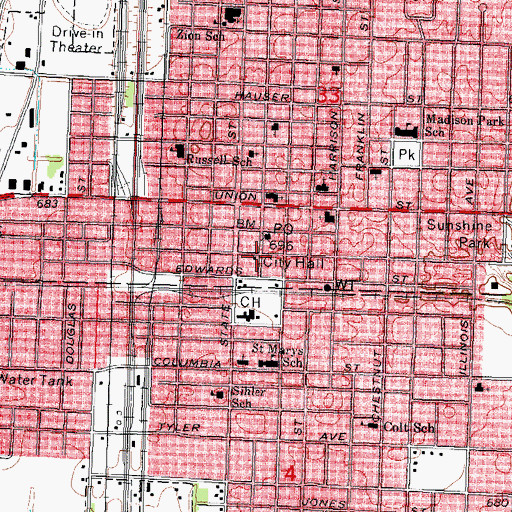 Topographic Map of Litchfield City Hall, IL