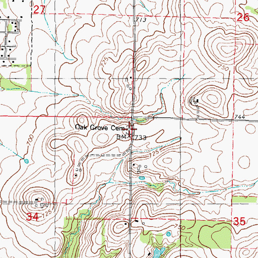 Topographic Map of Oak Grove Cemetery, IL