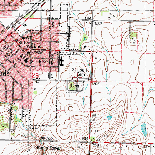 Topographic Map of Calvary Cemetery, IL