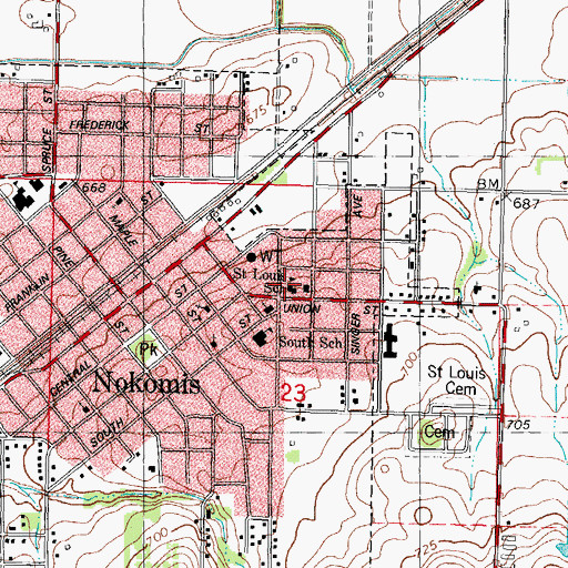 Topographic Map of Saint Louis School, IL