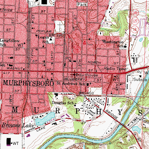 Topographic Map of Jackson County Courthouse, IL