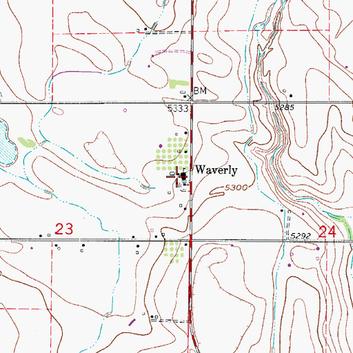 Topographic Map of Waverly, CO