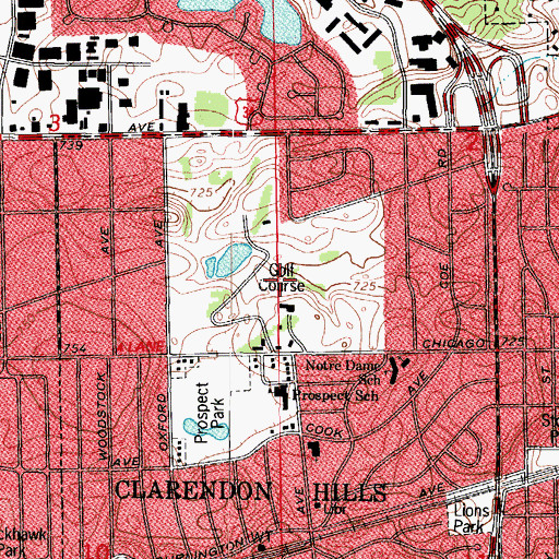 Topographic Map of Hinsdale Golf Course, IL
