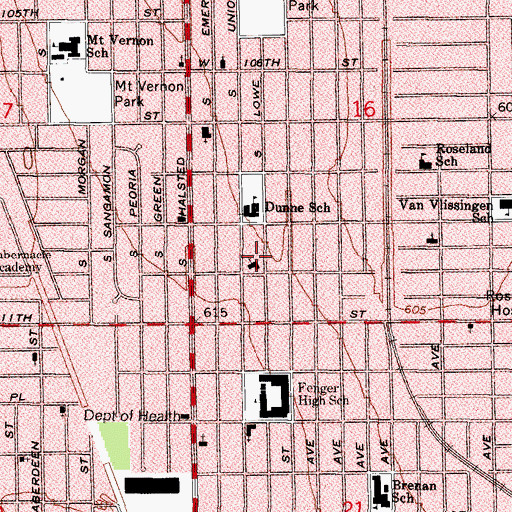 Topographic Map of Allen Metropolitan Christian Methodist Episcopal Church, IL