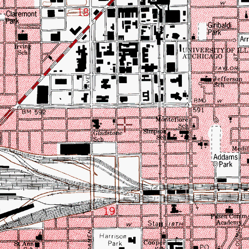 Topographic Map of Evergreen Missionary Baptist Church, IL