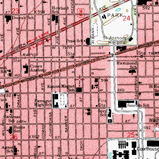 Topographic Map of First Peaceful Missionary Baptist Church, IL