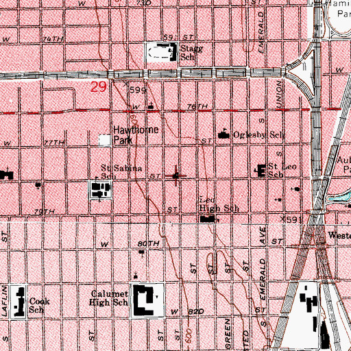 Topographic Map of Gethsemane Garden Missionary Baptist Church, IL