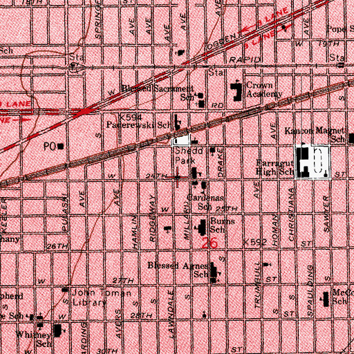 Topographic Map of Lawndale Church of Christ, IL