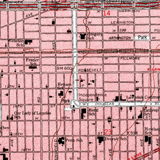 Topographic Map of Lawndale Interracial Missionary Baptist Church, IL